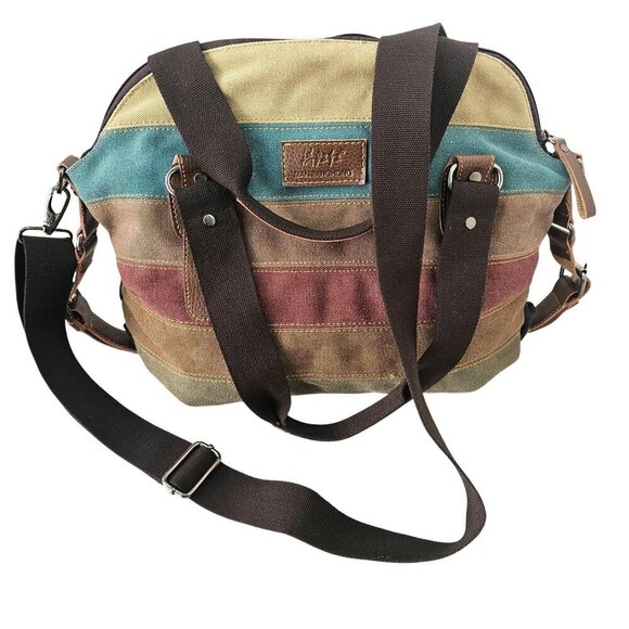 Manjianghong Multi Canvas Leather Crossbody Shoulder Handbag Large Capacity Tote - Picture 1 of 15